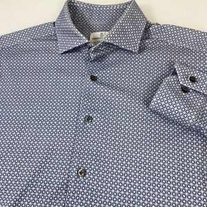 Emanuel Berg‎ Mens S(READ) Blue Geometric Print Jersey Dress Shirt Modern Fit